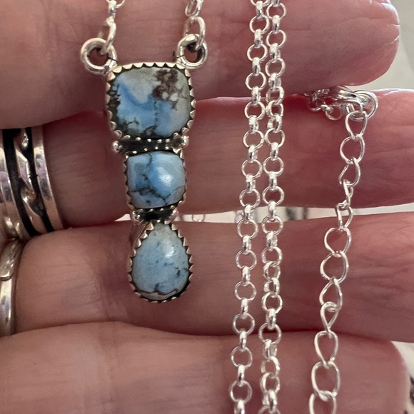 ❤️ Golden Hills Turquoise 3 Stone Navajo 925 Necklace Pendant 18+2” 8.8gms - Picture 11 of 12